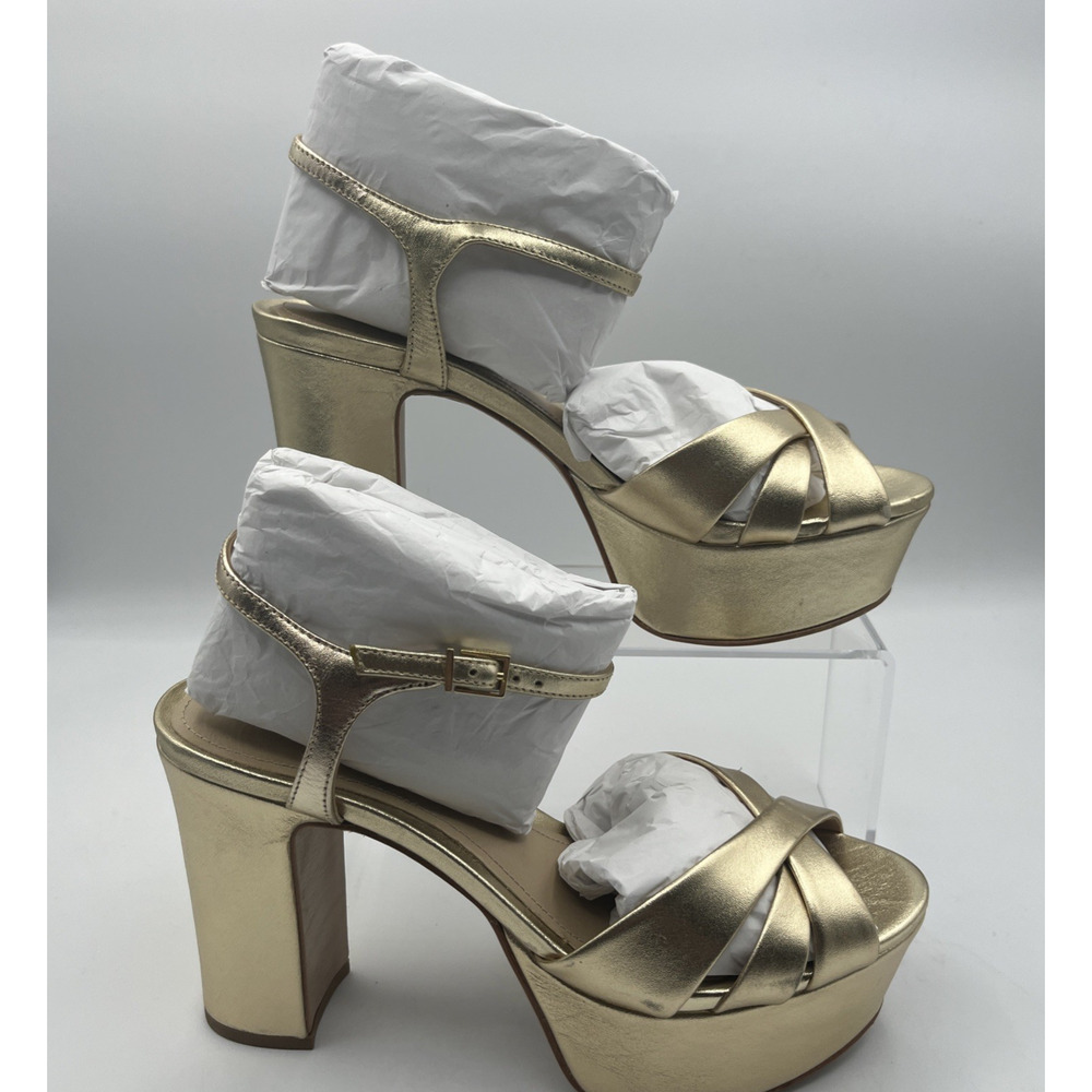 Schutz Women Platform Heel 6.5B Gold Leather Sole Ankle Strap Cocktail Shoes NIB - Picture 5 of 16